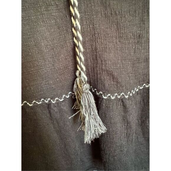 NEW Max Studio Womens Black Gauzy Embroidered Flowy Tassle Top 1X  Boho Western - Picture 7 of 11